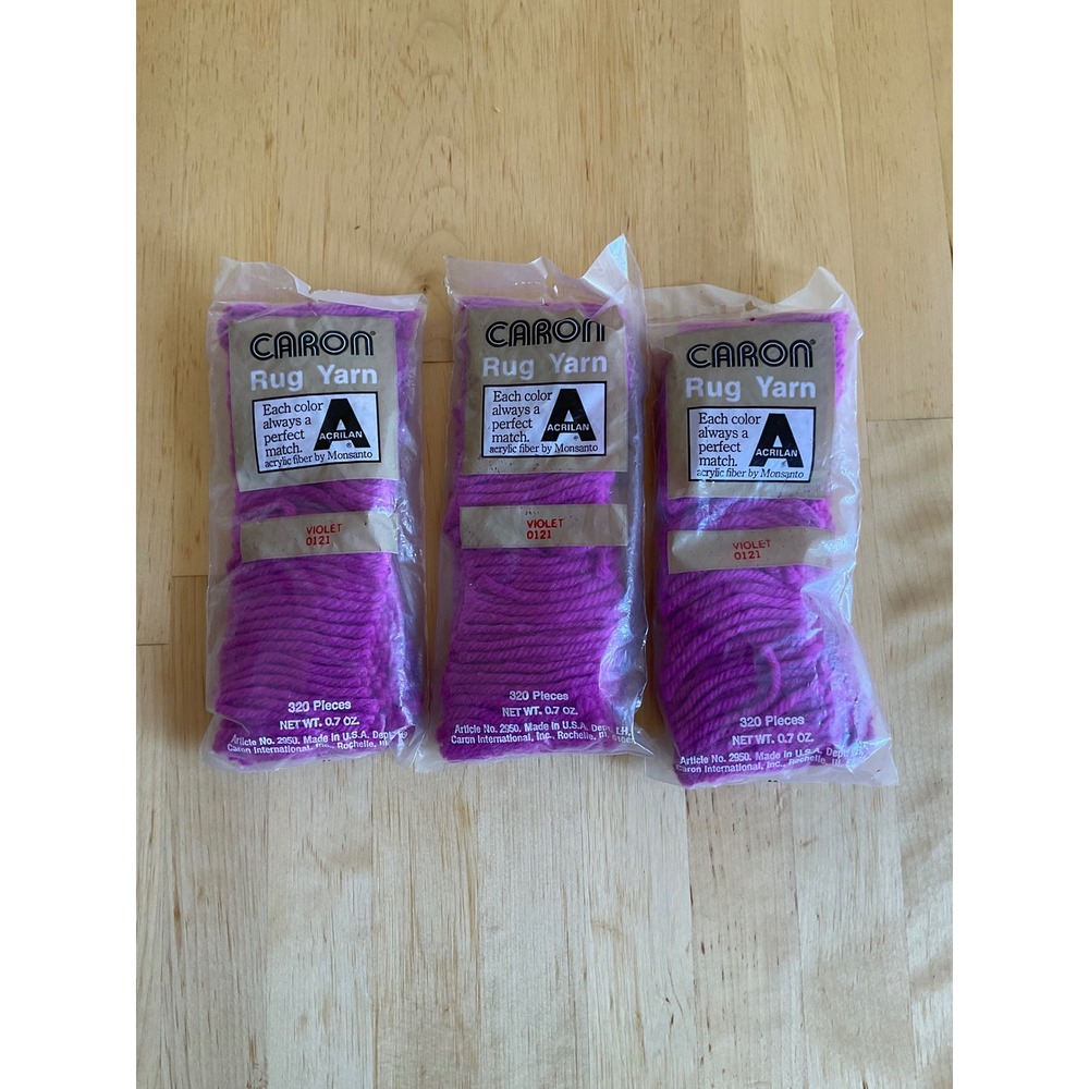3 Pack Caron Rug Yarn Violet 0121 Acrilan Acrylic Fiber 320 Pieces Each Vintage